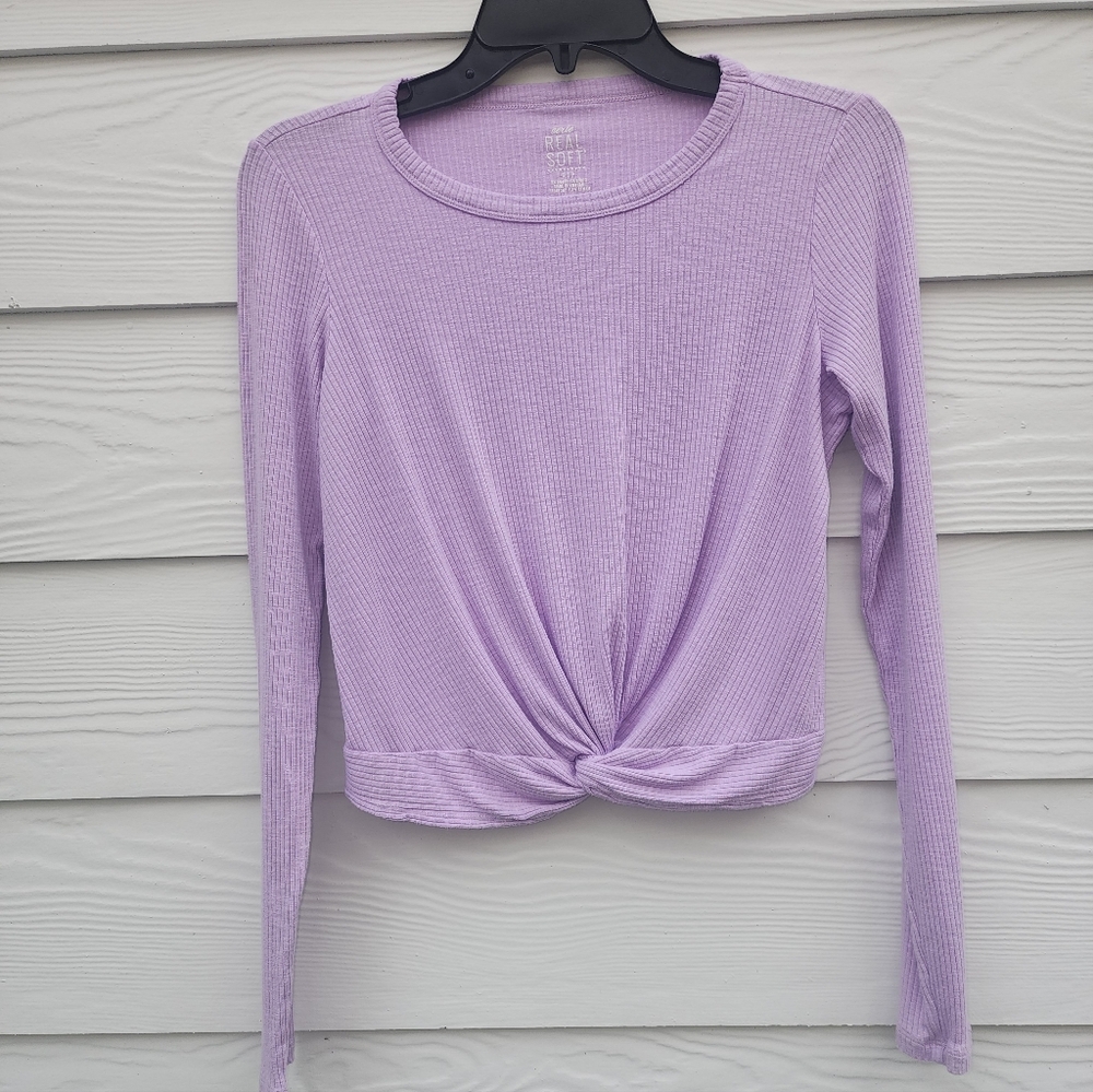 S aerie Lavender Twist-Front Long Sleeve Top